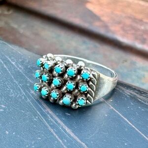 Zuni Sterling Silver 925 Haloo Snake Eye Turquoise Cluster Ring Size 5